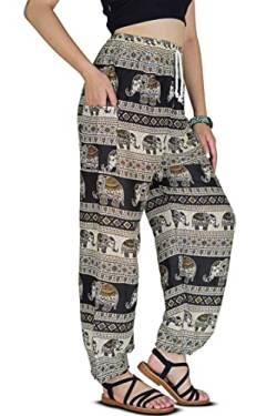 Your Cozy Harem Pants Womens Plus Bohemian Yoga Elephant Beach Lässig Bedruckte Kordelzughose (Schwarz & Weiß XL) von Your Cozy