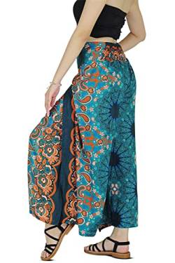 Your Cozy Harem Pants Yoga for Women Palazzo Beach Wear Wide Leg Boho Hippie Bohemian Aladdin Genie (Turquoise Peacock Tail_L) von Your Cozy