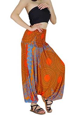 Your Cozy Haremshose für Damen, Hippie-Boho-Kleidung, Mc Hammer-Hose, Overall, lässig, locker, Strand, Jogginghose, bequem, Baggy, Boho, Yoga-Hose (Orange Sunflower_XL) von Your Cozy