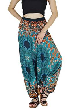 Your Cozy Haremshose für Damen, Hippie-Boho-Kleidung, Mc Hammer-Hose, Overall, lässig, locker, Strand, Jogginghose, bequem, bauschig, Boho-Yoga-Hose (Türkis Pfauenschwanz_XL) von Your Cozy