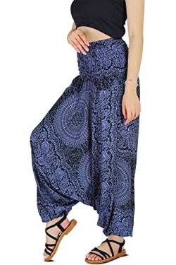 Your Cozy Haremshose für Damen, Hippie-Boho-Kleidung, Mc Hammer-Hose, Overall, lässige lockere Strand-Jogginghose, Bequeme Baggy-Boho-Yoga-Hose (Navy Sunflower_S) von Your Cozy