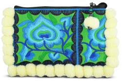 Your Cozy Wristlet Wallet Bag: Kleine handgefertigte Boho Baumwolle Geldbörse Tasche für Frauen mit Reißverschluss und Pompon, Chiffon, Einheitsgröße von Your Cozy