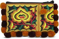 Your Cozy Wristlet Wallet Bag: Kleine handgefertigte Boho Baumwolle Geldbörse Tasche für Frauen mit Reißverschluss und Pompon, Zimt, Einheitsgröße von Your Cozy