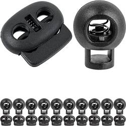 Kordel Stopper Set, zwei Versionen, 1 + 2 Loch, 20 Pack, für bis Ø 4 mm Kordeln, in schwarz, Gummikordel Stopper, Schnellverschluss Schnürsenkel, Schnur Rutsche, Band Klemme, Tanka, Kordelstopper von Your Day Mate