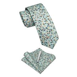 DiBanGu Herren Skinny Tie Cotton FloraL Printed Necktie Tie Clip and Pocket Square Sets with Gift Box, Blau 06, Einheitsgröße von YourTies