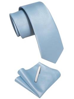 YourTies 6,1 cm dünne Herren-Krawatte, 6 cm dünne Krawatten für Herren, gewebte Seidenkrawatte und schmale Krawattenstange, Business-Hochzeitsgeschenke, Satin-Sky Blue, Einheitsgröße von YourTies