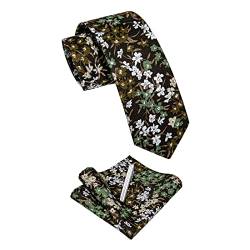 YourTies 6,3 cm Herren Skinny Krawatte Baumwolle FloraL bedruckte Krawatte Clip und Einstecktuch Sets mit Geschenkbox, Braun, Einheitsgröße von YourTies