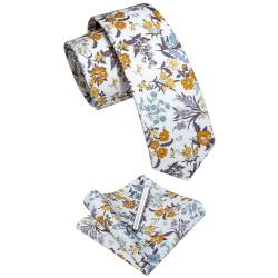 YourTies 6,3 cm Herren Skinny Krawatte Baumwolle FloraL bedruckte Krawatte Clip und Einstecktuch Sets mit Geschenkbox, Schwarze Krawatte mit Blumenmuster, Einheitsgröße von YourTies