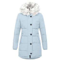 2023 Damen Winterjacke Mantel Steppjacke, Leichte Lang Daunenjacke Steppmantel Übergangsjacke Gesteppte Jacke Daunenmantel Fell Kapuzenjacke Elegant Pufferjacke Outdoorjacke Übergang Funktionsjacke von Yourumao