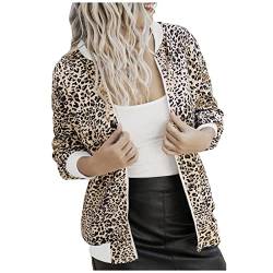 Blouson Jacke Langarm Damen Bomberjacke Übergangsjacke, Leicht College Jacke Frühling Kurz Fliegenjacke Damenjacke Slim Pilotenjacke Festlich Trend Leopard Mantel Sportlich Windjacke Bikerjacke von Yourumao