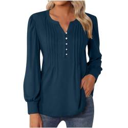 Bluse Damen Elegant Oberteile Freizeit Plissee Langarmshirt Mode V-Ausschnitt Hemdbluse Langarm Shirt Pullover mit Knöpfe Frühling Baumwolle Blusenshirt Locker Pulli Tops Streetwear Tunika Blusen von Yourumao