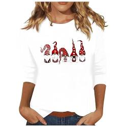 Blusen 3/4 Ärmel Damen Pullover Weihnachts T-Shirt, Tops Weihnachtskostüme Sexy Blusenshirt Basic Elegant Lustige Longshirt Oberteile Festliche Longbluse Langarmshirt Tunika Süße Zwerge Druck Dünne von Yourumao