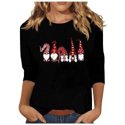 Blusen Weihnachtsshirt Pullover 3/4 Ärmel Damen Festliche Lustige Oberteile Longshirt Elegant Sexy Blusenshirt Rundhals Tops Weihnachtskostüme Langarmshirt Tunika Dünne Süße Zwerge Druck Tees Lässig von Yourumao