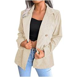 Elegant Anzug Cord Blazer Damen Cordjacke Leicht Longblazer Lässige Einfarbige Anzugjacke Offener Vorderseite Cardigan Herbst Winter Übergangsjacke Mantel Revers Geschäft Büro Jacke Taillen Mantel von Yourumao