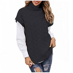 Elegante Strickpullover Sweater Vest Casual Damen Ärmellose Frühling Herbst Strickweste Pullunder, Strickpulli Rollkragenpullover Trendiger Weste Strickpullunder Einfarbig Tank Tops Zopfmuster von Yourumao