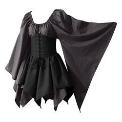 Halloween Kostüm für Damen Vintage Unregelmäßiges Kleid Sexy Schmetterlingsärmeln Korsettkleid Schwarz Viktorianisches Kleid Ballkleid Mittelalter Renaissance Kleidung Motto Party Cosplay Kleider von Yourumao