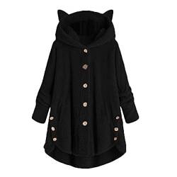 Kawaii Hoodie Damen Plüschjacke Flauschig Teddyjacke Warm Fleecejacke Gefütterte Winterjacke Katzen Kuschelig Kapuzenpullover Übergangsjacke Lang Wintermantel Cardigan Taschen Plüschmantel Outwear von Yourumao