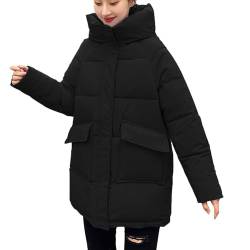 Steppjacke Mantel Damen Winterjacke Herbst Pufferjacke Daunenmantel Oversize Gesteppte Jacke Elegant Lang Steppmantel Leichte Übergangsjacke Daunenjacke Casual Outwear Schwarze Zip Up Sportjacke von Yourumao