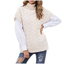 Strickpullover Elegante Casual Sweater Vest Mode Rollkragenpullover Strickpulli Pullunder Damen Winter Herbst Strickweste Ärmellose Oberteil Tank Tops Streetwear Zopfmuster Strickpullunder Weste von Yourumao