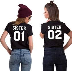 Best Friends BFF Beste Freunde T-Shirt für Zwei Mädchen Damen Tshirt (SCHWARZ Sister 02 L) von Youth Designz