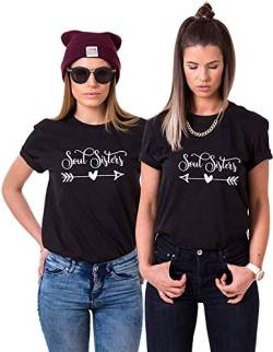 Best Friends BFF Beste Freunde T-Shirt für Zwei Mädchen Damen Tshirt (Schwarz Soulsisters Rechts M) von Youth Designz