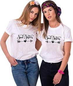 Best Friends BFF Beste Freunde T-Shirt für Zwei Mädchen Damen Tshirt (Weiß Soulsisters Links S) von Youth Designz