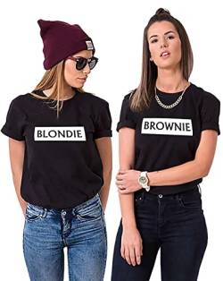 Best Friends T-Shirts Damen Blondie Brownie Shirt BFF (SCHWARZ Brownie XL) von Youth Designz