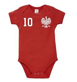 Kinder Baby Strampler Shirt Polen mit Wunschname + Nummer - Rot 3-6 Monate von Youth Designz