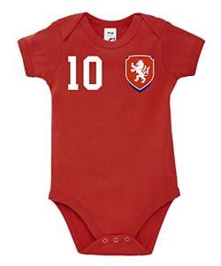 Kinder Baby Strampler Shirt Tschechien mit Wunschname + Nummer - Rot 3-6 Monate von Youth Designz