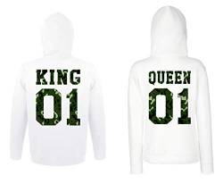 Youth Designz Herren Damen King Queen Pullover Pärchen - Damen Hoodie Camouflage-Weiß Gr. L von Youth Designz