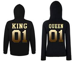 Youth Designz Herren Damen King Queen Pullover Pärchen - Damen Hoodie Gold-Schwarz Gr. XL von Youth Designz