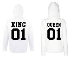 Youth Designz Herren Damen King Queen Pullover Pärchen - Damen Hoodie Weiß Gr. XL von Youth Designz