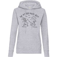 Youth Designz Kapuzenpullover Die Mit Dem Hund Geht Damen Hoodie Pullover mit trendigem Frontprint von Youth Designz