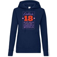 Youth Designz Kapuzenpullover Endlich 18 Damen Hoodie Pullover mit trendigem Frontprint von Youth Designz