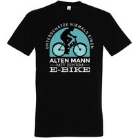 Youth Designz T-Shirt Alter Mann mit E-Bike Herren Shirt mit lustigem Fahrrad Frontprint von Youth Designz