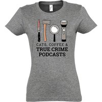 Youth Designz T-Shirt CATS COFFEE & TRUE CRIME PODCASTS Damen Shirt Mit modischem Print von Youth Designz