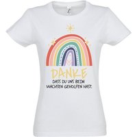 Youth Designz T-Shirt DANKE DASS DU UNS BEIM WACHSEN GEHOLFEN HAST Damen Shirt Mit modischem Print von Youth Designz