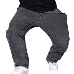Herren Hip Hop Jeanshose Baggy Jeans Denim Cargohosen Lange Loose Fit Hose Streethose(Size:46W,Color:Grau) von Youthful flying