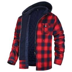 Youthful flying Plaid Flanellhemd für Herren Holzfällerjacke mit Abnehmbarer Kapuze Gesteppt Gefüttert Winter Thermo Arbeitskleidungs Hoodie(Size:3XL,Color:Schwarz) von Youthful flying