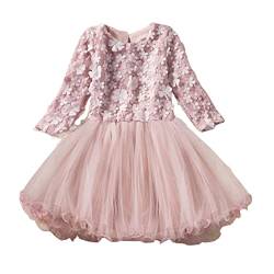 Adventskalender Weihnachtsgeschichte Kleinkind Baby Herbst Winter Floral Baumwolle Langarm Tüll Prinzessin Kleid Kleidung Mädchen Herbstkleid mit Rückenausschnitt (A, 2-3 Years) von Youyu77