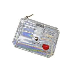 Youyu77 Handyhülle Brieftasche Love Stickerei Geldbörse für Frauen Schnalle Mode Card Tasche Münze Reißverschluss Brieftasche Schlüsseletui mit Geldscheinfach und Münzfach (Silver, 12X0.5X8.5) von Youyu77