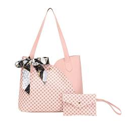 Youyu77 Handyhülle Brieftasche Modische Damen-Tasche mit großem Fassungsvermögen, 2-teilig, veganes, gewebte Tragetasche Schlüssel-RFID-Geldbörse (Pink, One Size) von Youyu77