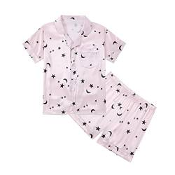 Youyu77 Schlafanzug Mädchen Größe Kinder Kleinkind Baby Mädchen Frühling Sommer Cartoon Print Kurzarm Shorts Nachtwäsche Outfits Pyjamas Kleidung Satin-Pyjama für Kinder im Sommer (Pink, 11-12 Years) von Youyu77