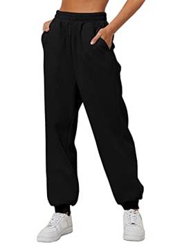 Yovela Damen Jogginghose mit hoher Taille 2023 Herbst Jogger Hose Y2k Trendy Lounge Hose mit Taschen, Schwarz, M von Yovela