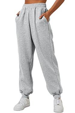 Yovela Y2k Damen-Jogginghose mit hoher Taille, bequeme Baumwolle, hohe Taille, Jogginghose mit Taschen, GRAU, Groß von Yovela