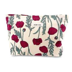 Yovell Große ästhetische Make-up-Tasche, florale Kosmetiktaschen für Frauen und Mädchen, Canvas-Make-up-Organizer, Aufbewahrung mit Reißverschluss, Reise-Kulturbeutel, niedliche Hautpflege-Tasche, von Yovell