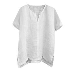 Bluse T-Shirts Herren Casual Sommer Plain Kurzarm Baumwolle Leinen Stehkragen Knopf V-Ausschnitt Strandhemden (XXL,Kurzarm-Weiß) von Yowablo