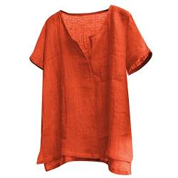 Blusen-T-Shirts Herren-Baumwoll-Leinen-Hemd Kurzarm-Hippie-lässiger Komfort-Strand-T-Shirts (3XL,Kurzarm-Orange) von Yowablo