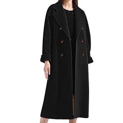 Damen Herbst Winter Jacke Lässige Outwear Parka Cardigan Schlank Mantel Frauen Elegant Solid Knopf Unten Langram Revers Künstliche Wollmantel Trenchcoat Exquisit Windjacke (4XL,Schwarz) von Yowablo