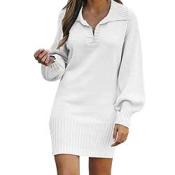 Damen-Langarm-Modischer, Solider Pullover, mittellanges Wollkleid, Strickkleid Strickkleid Sexy (White, S) von Yowablo